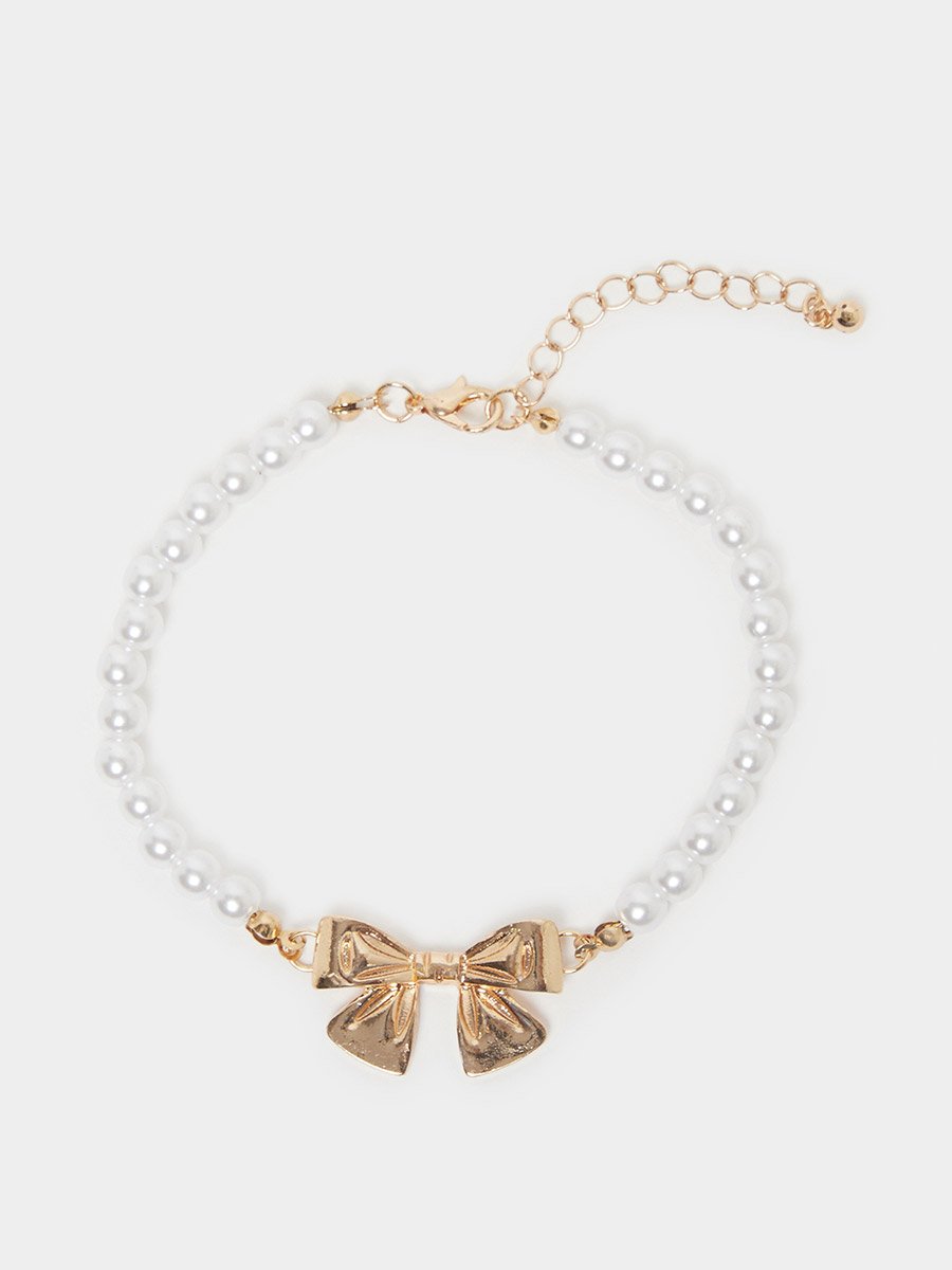 Pearl Anklet with Gold Bow