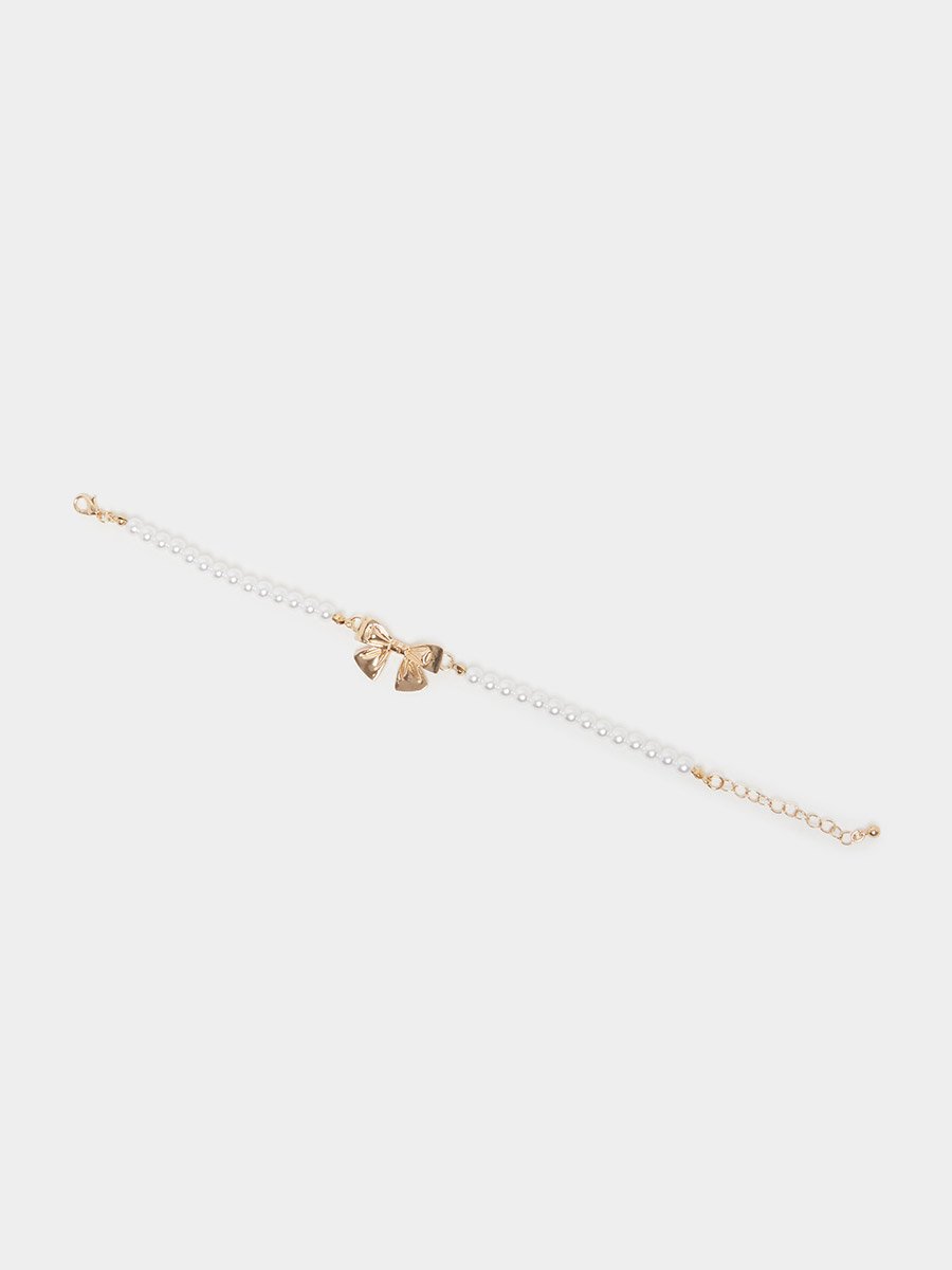 Pearl Anklet with Gold Bow