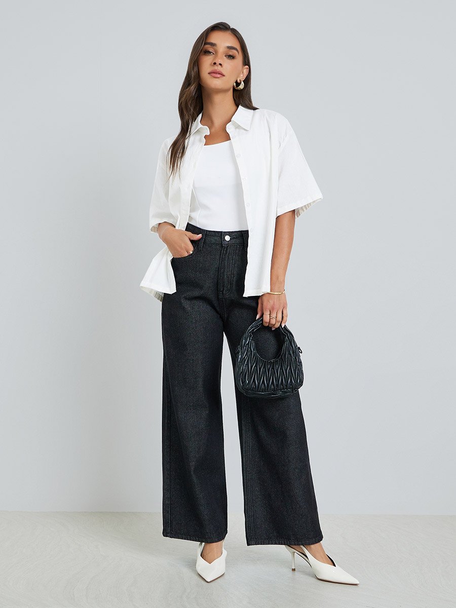 Women White Solid Oversize Short Sleeve Shirt