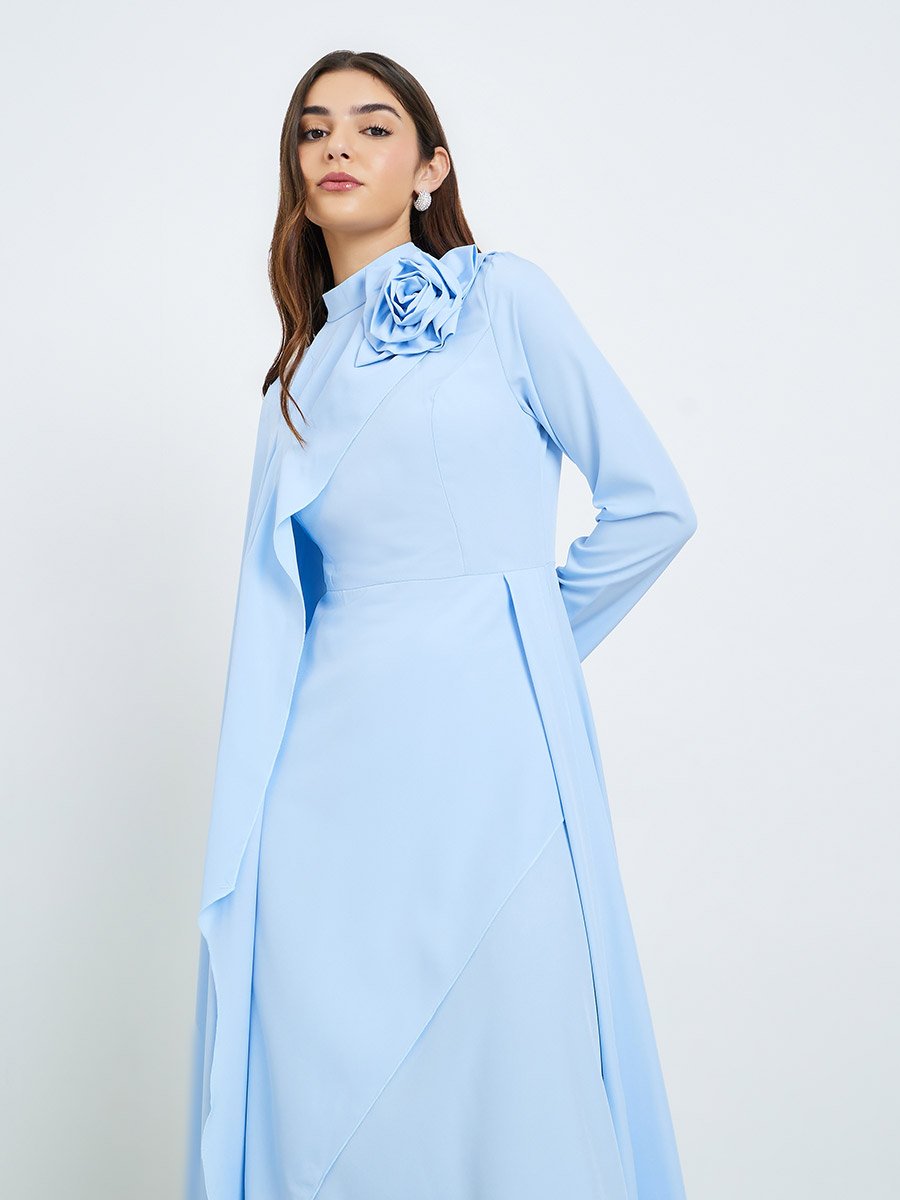 Women Blue Embellished Cape Detail Midi Dress For Women at Kuwait | Styli
