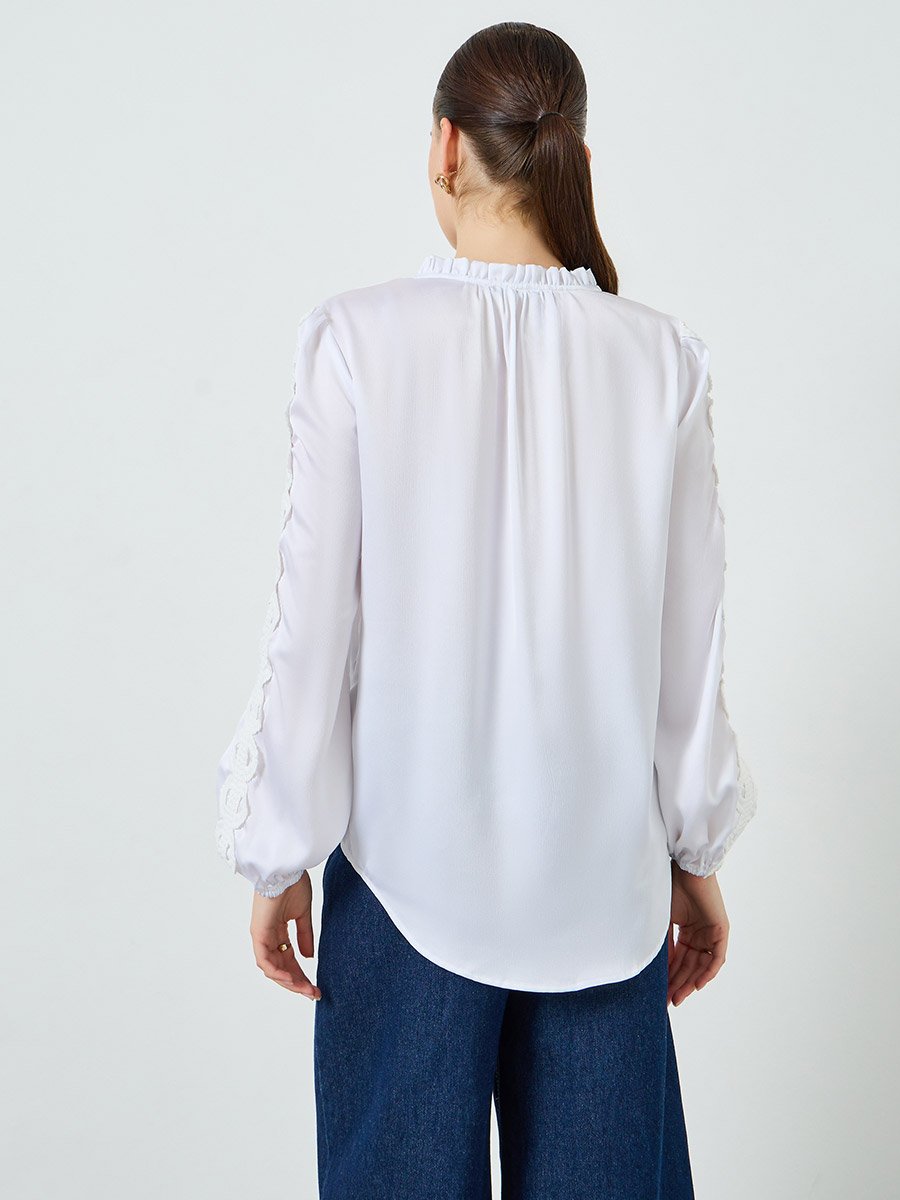 Women White Lace Sleeve Blouse
