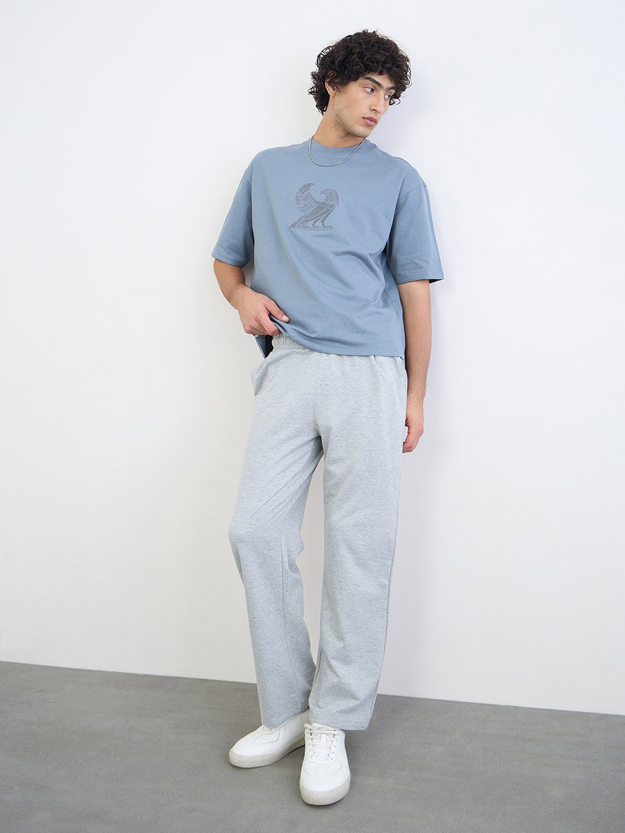 Men Oversized Front Embroidered Cotton T-Shirt
