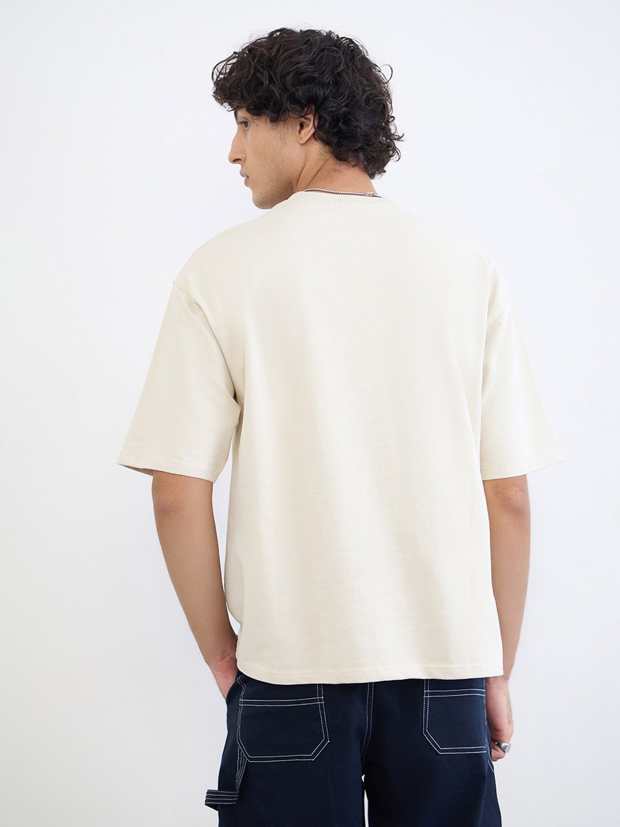 Men Oversized Front Embroidered Cotton T-Shirt