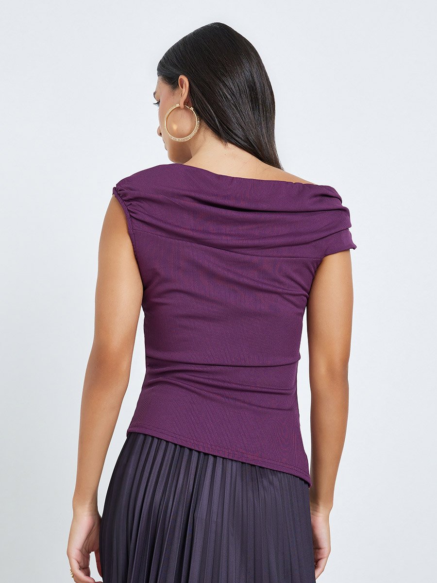 Purple Draped Sleeveless Knit Top
