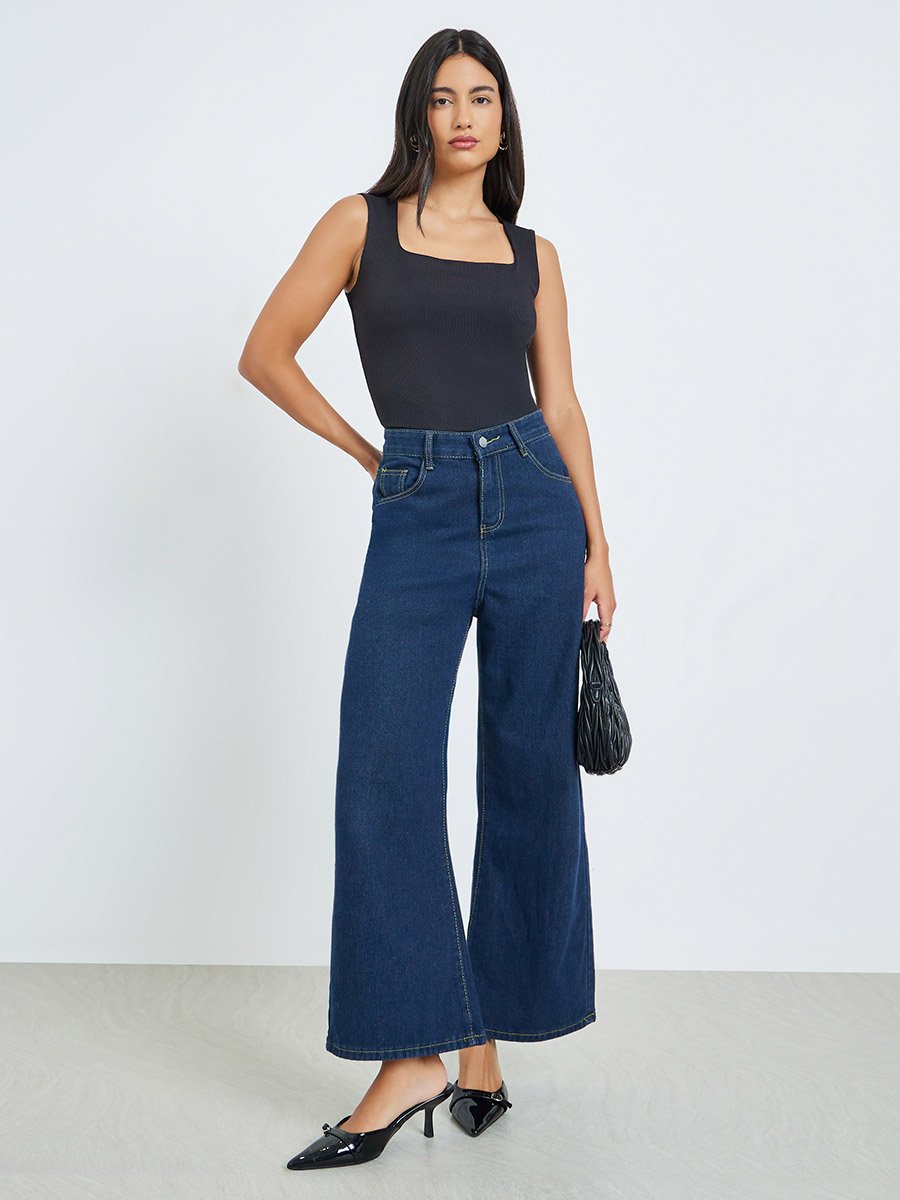 Black Square Neck Fitted Knit Top