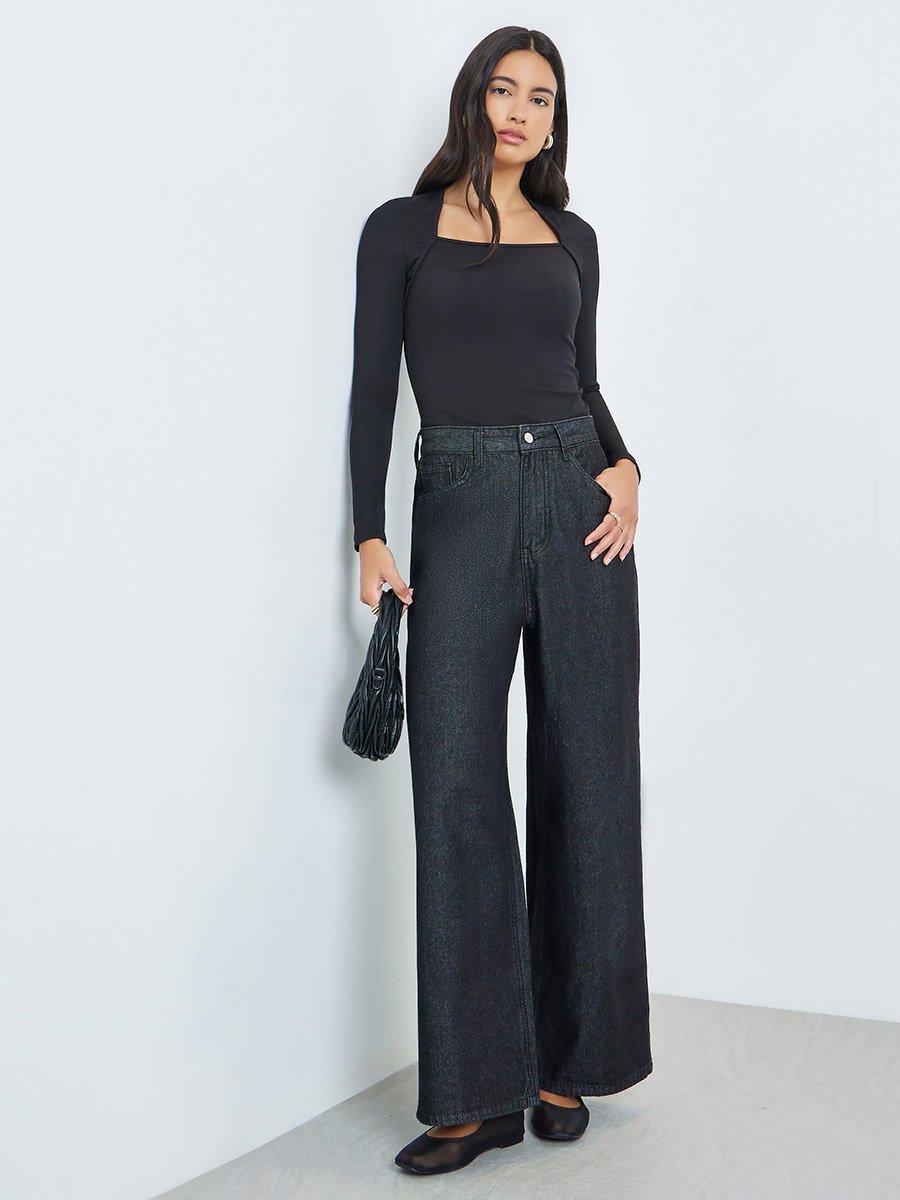 Black Long Sleeve Knit Top