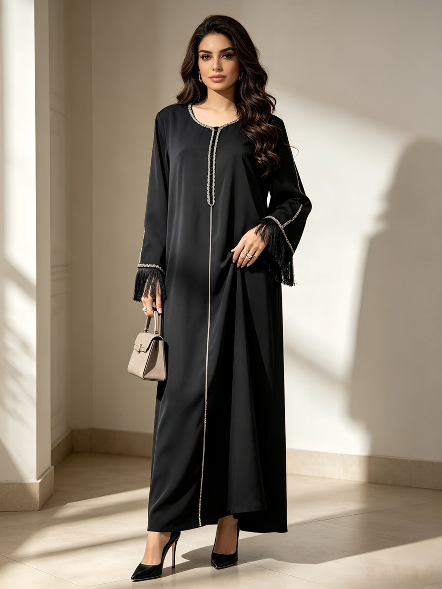 Black Contrast Binding Tassel Drop Jalabiya