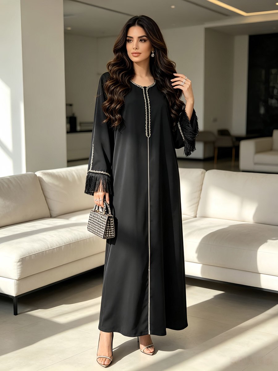 Black Contrast Binding Tassel Drop Jalabiya