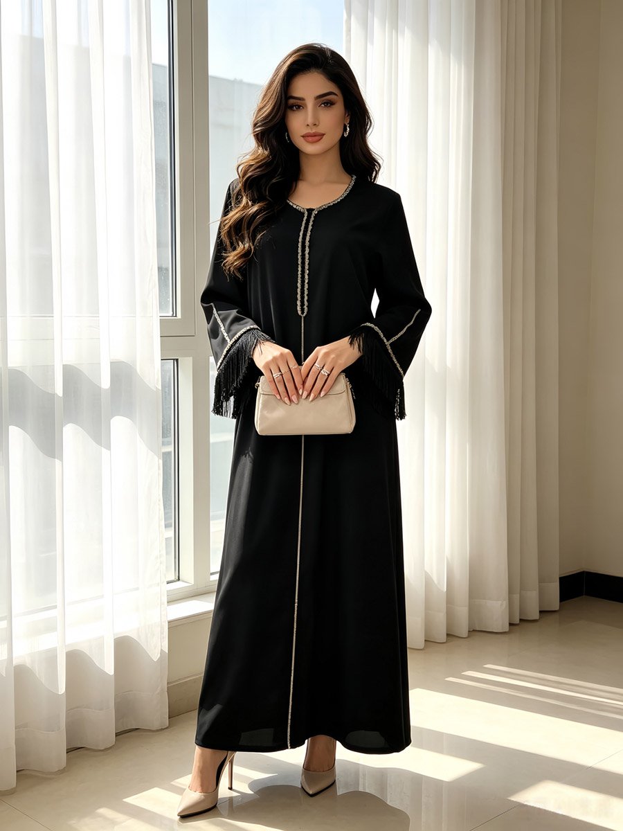 Black Contrast Binding Tassel Drop Jalabiya