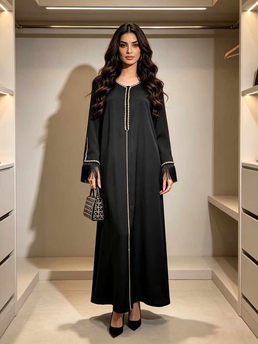 Black Contrast Binding Tassel Drop Jalabiya