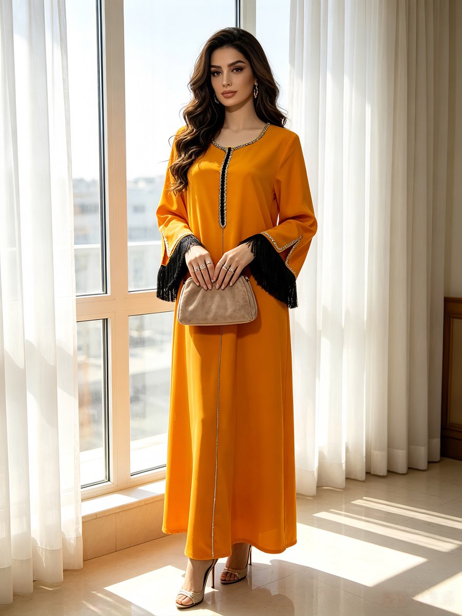 Mustard Contrast Binding Tassel Drop Jalabiya