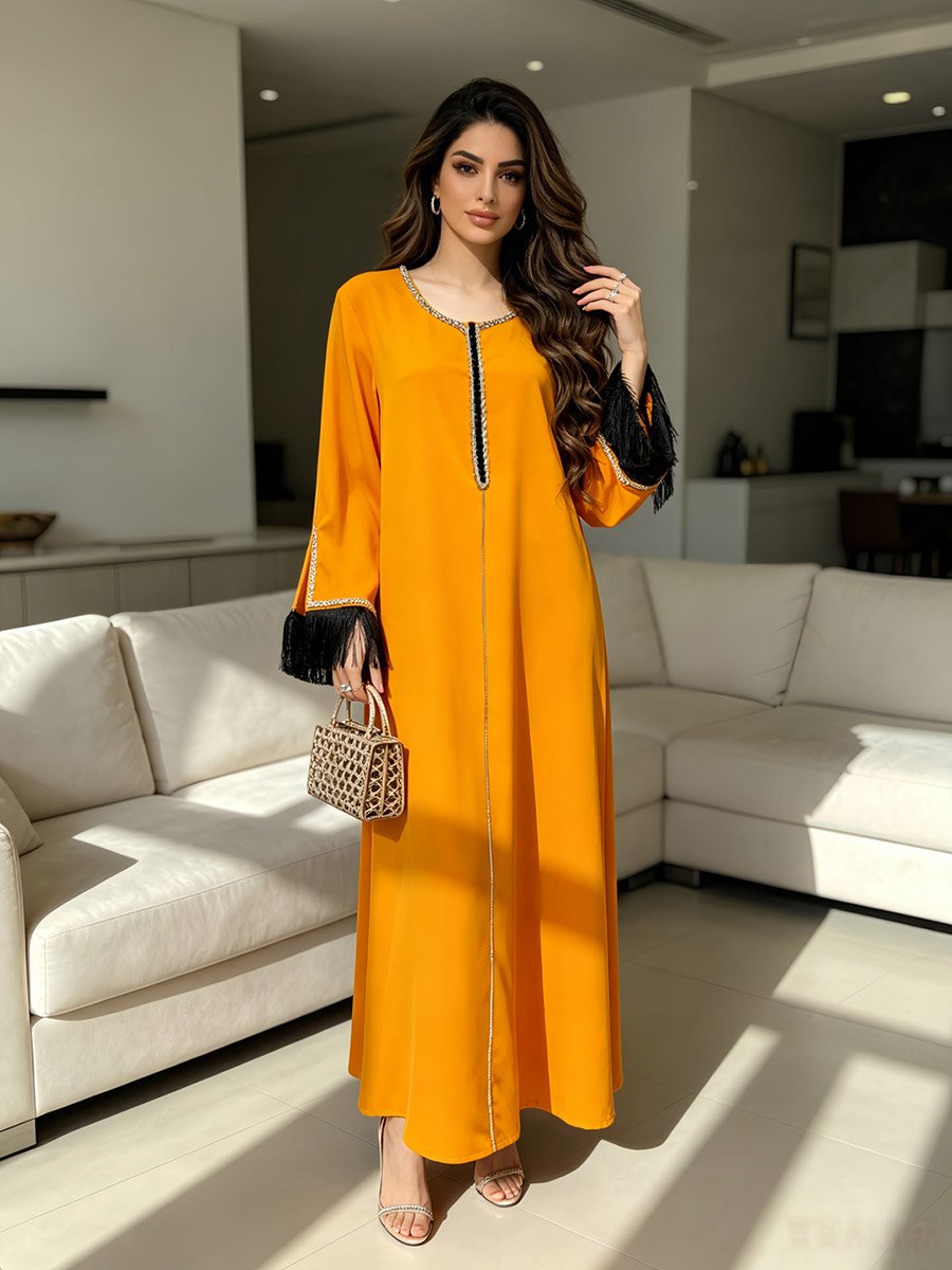 Mustard Contrast Binding Tassel Drop Jalabiya