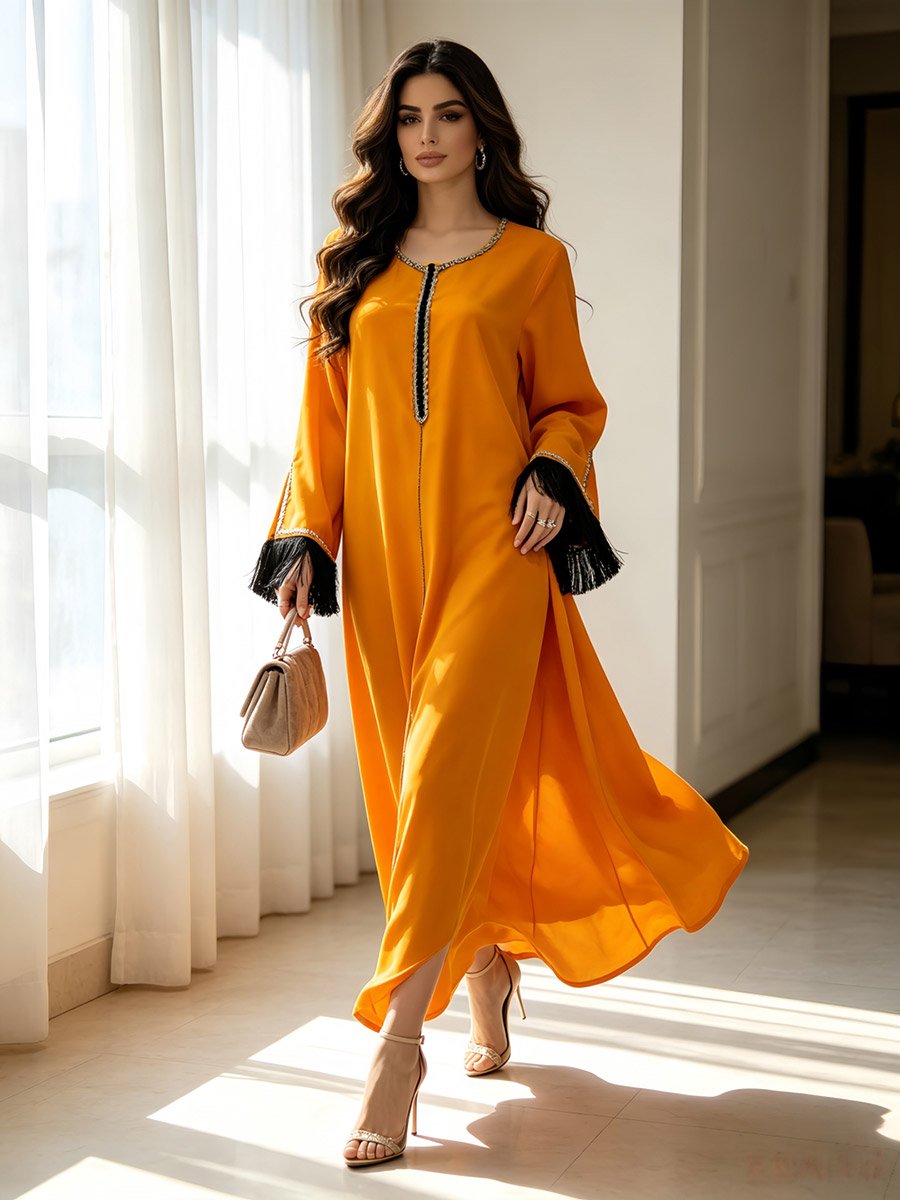 Mustard Contrast Binding Tassel Drop Jalabiya