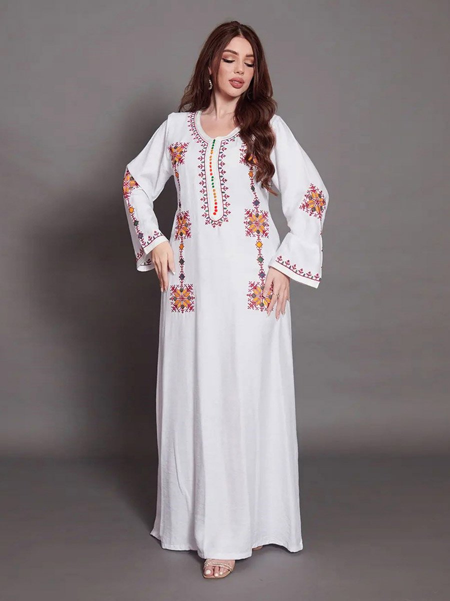 Women White Embroidered A-Line Jalabiya