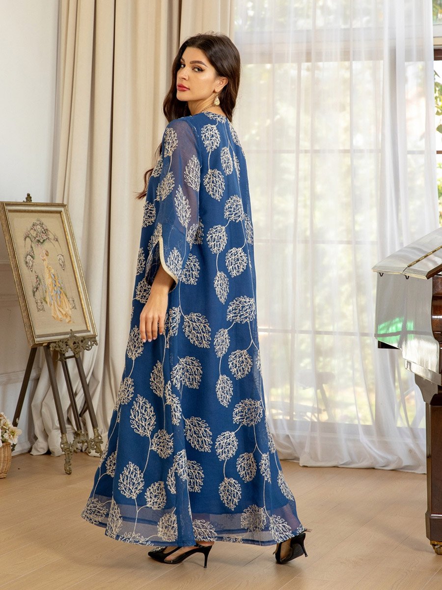 Women Blue Embroidered A-Line Jalabiya