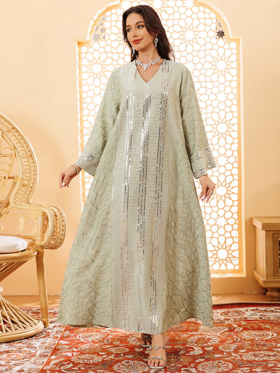 Women Green Sequined Embellished Jalabiya