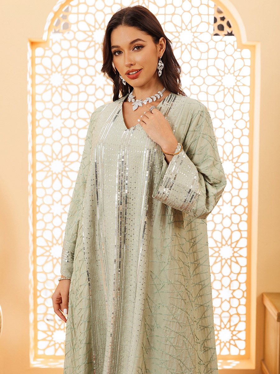 Women Green Sequined Embellished Jalabiya