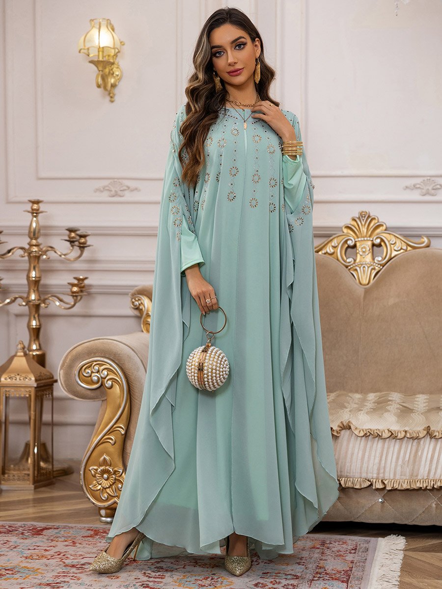Green Embellished Cape Style Abaya and Dress Modest Set