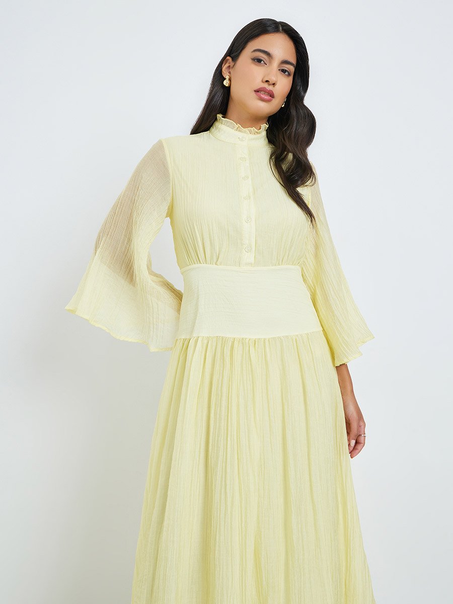 Yellow Crinkle A-Line Maxi Dress