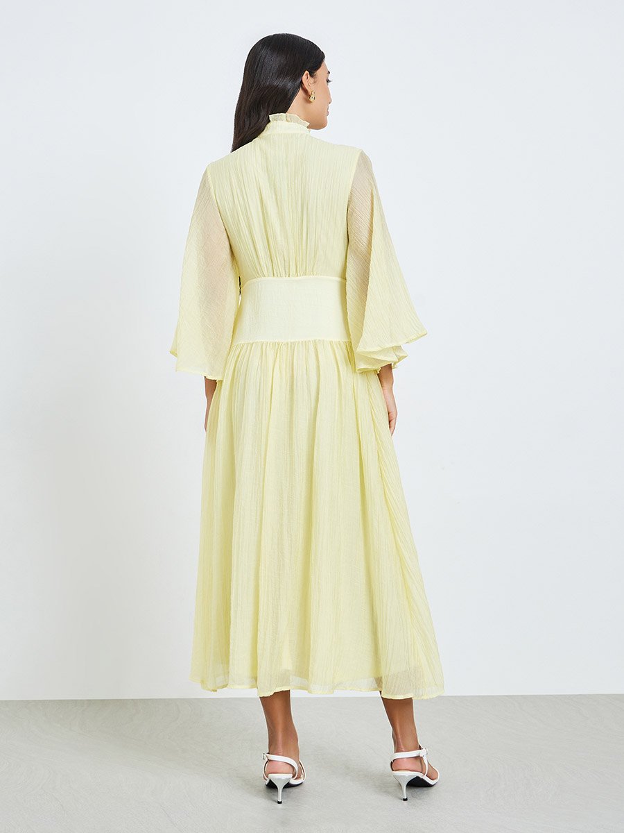 Yellow Crinkle A-Line Maxi Dress