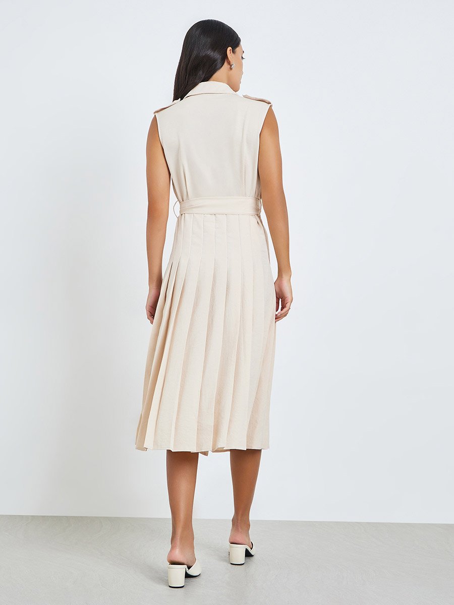 Beige Blazer Midi Dress with Tie Up Belt