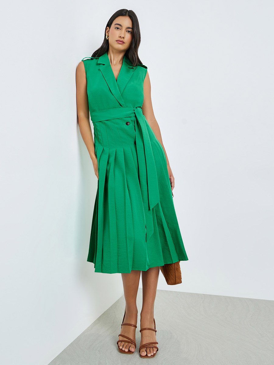 Green Blazer Midi Dress with Tie Up Belt