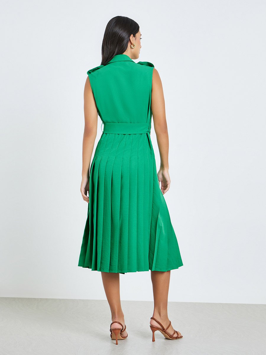 Green Blazer Midi Dress with Tie Up Belt