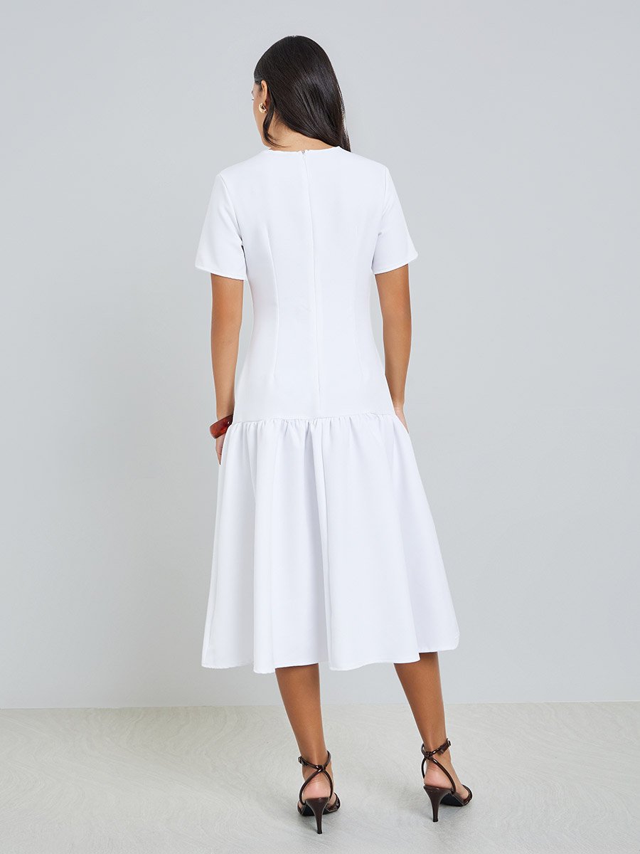 White Solid Drop Waist Short Sleeves Midi Dress For Women at Kuwait | Styli White Solid Drop Waist Short Sleeves Midi Dress For Women at Kuwait | Styli