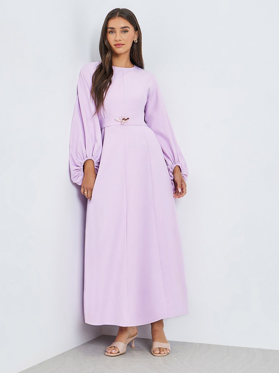 chinese dress ladies Lilac Long Dress Precious Lace Long Sleeves