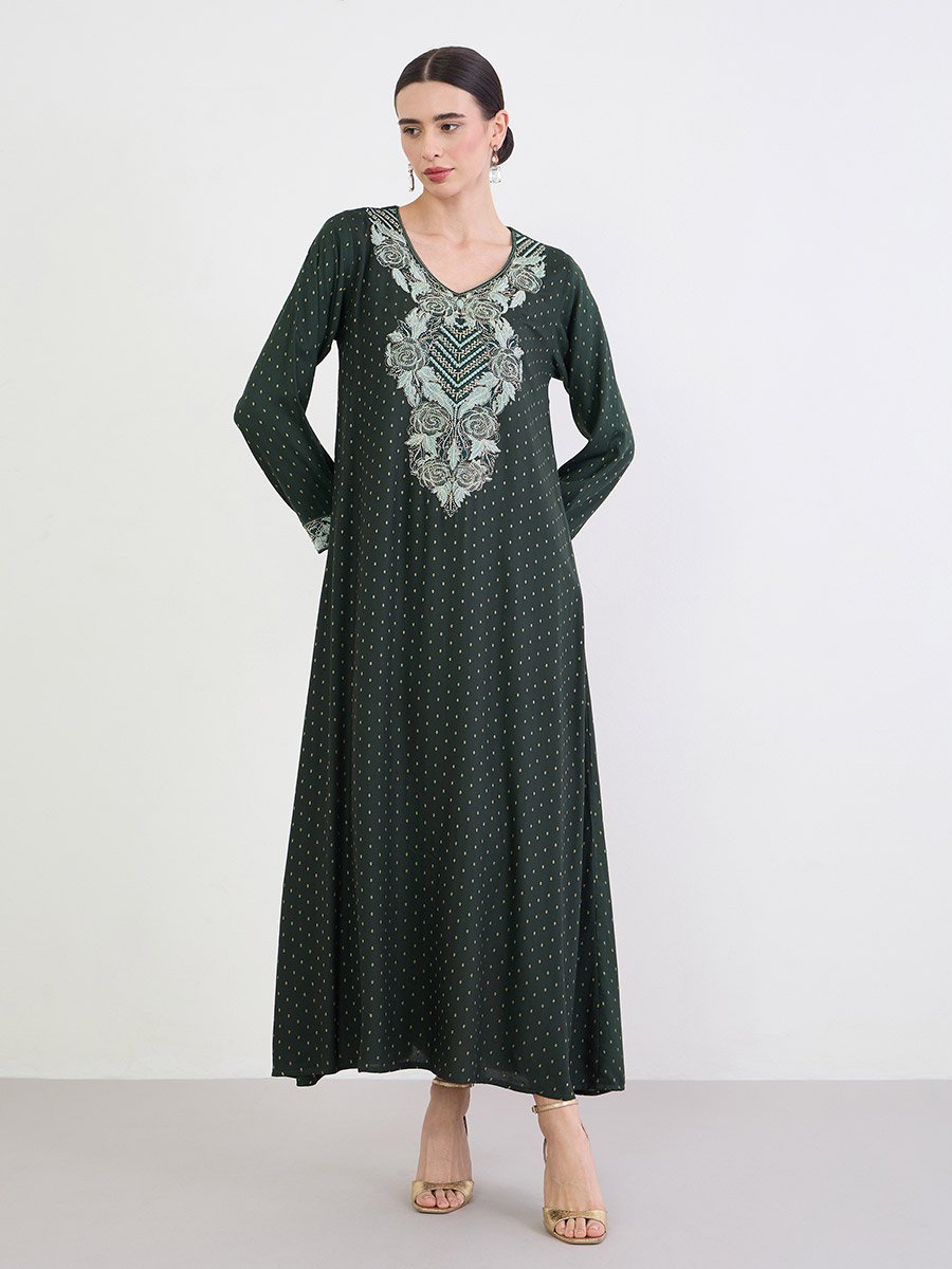 Green Embroidered A-Line Jalabiya