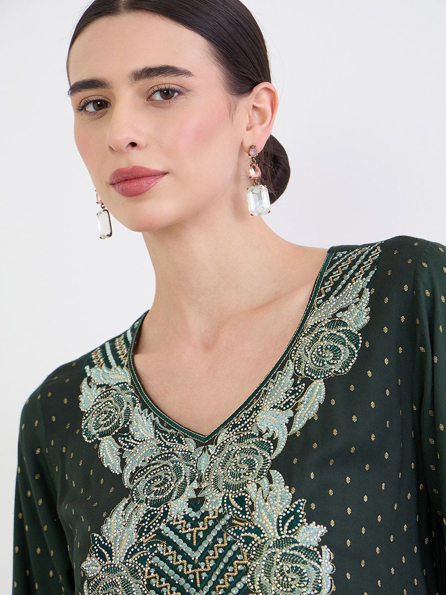 Green Embroidered A-Line Jalabiya