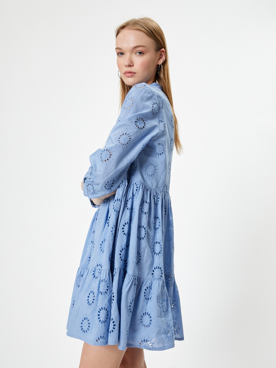 Schiffli Collared A-Line Mini Dress