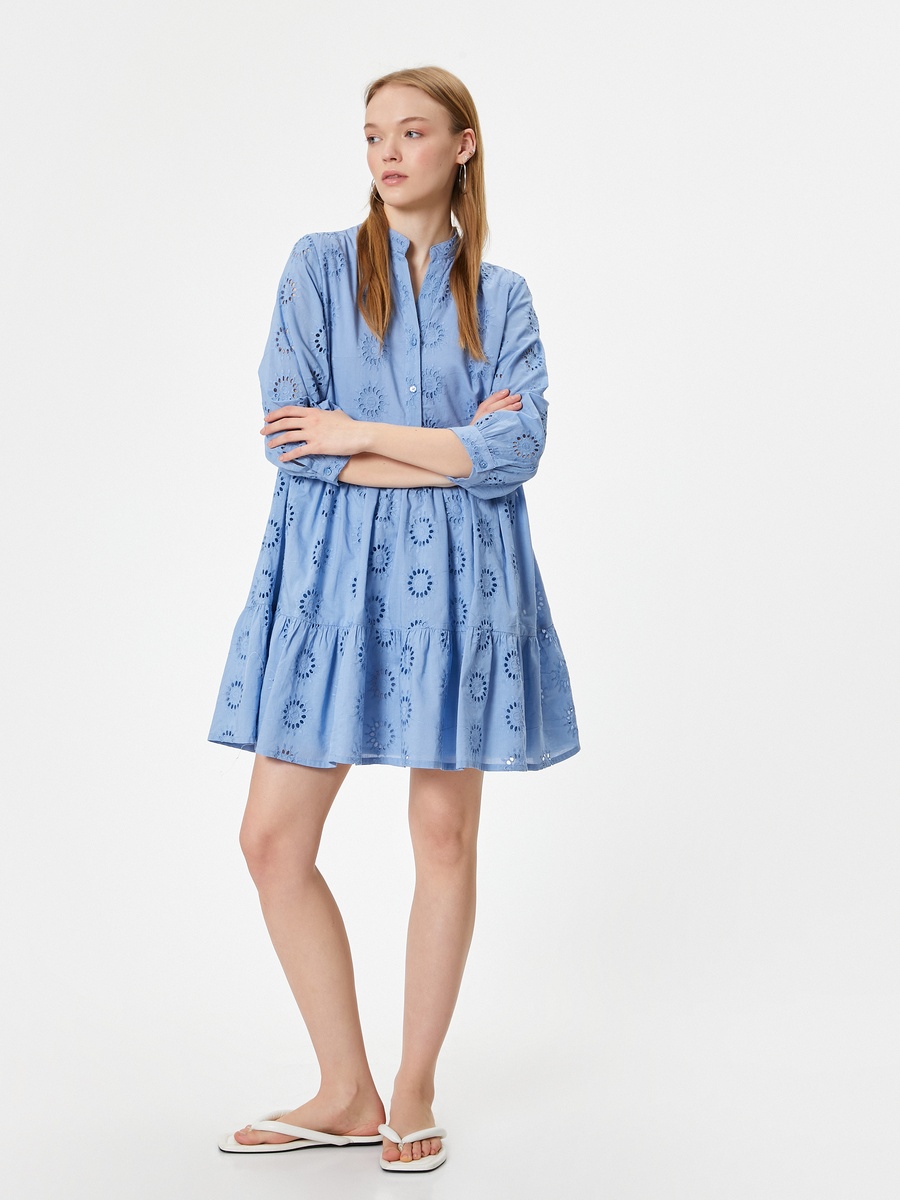 Schiffli Collared A-Line Mini Dress