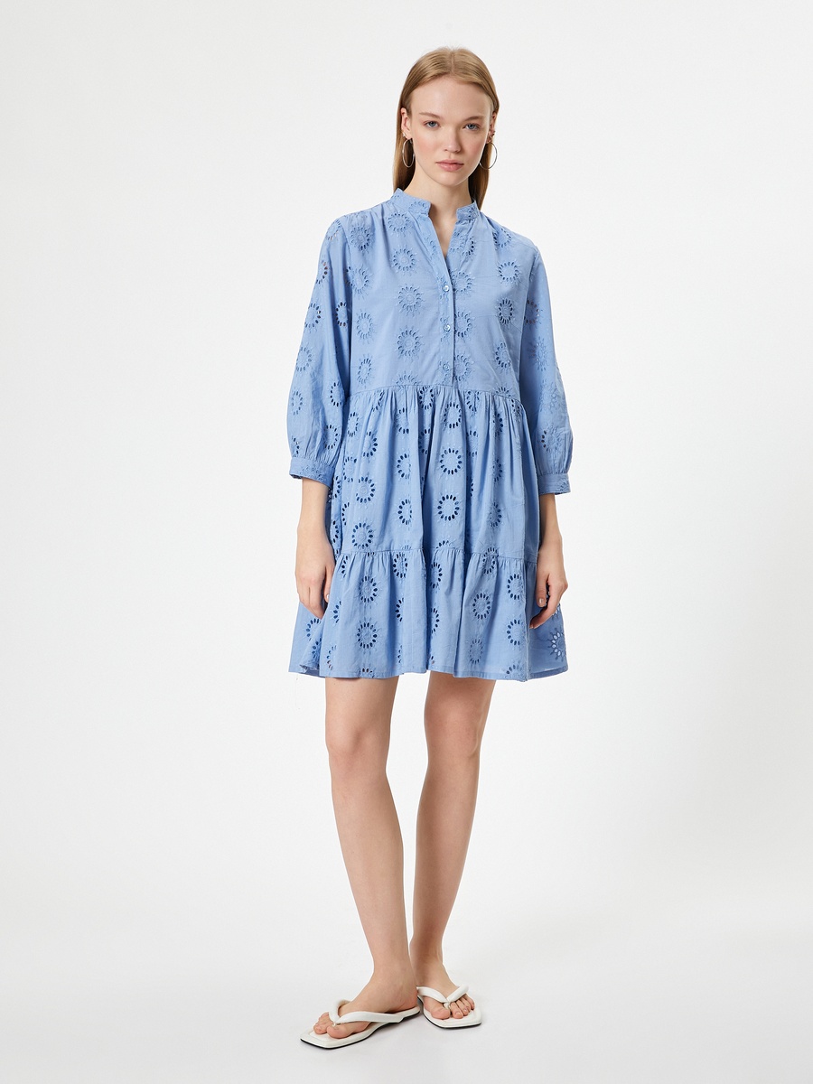 Schiffli Collared A-Line Mini Dress