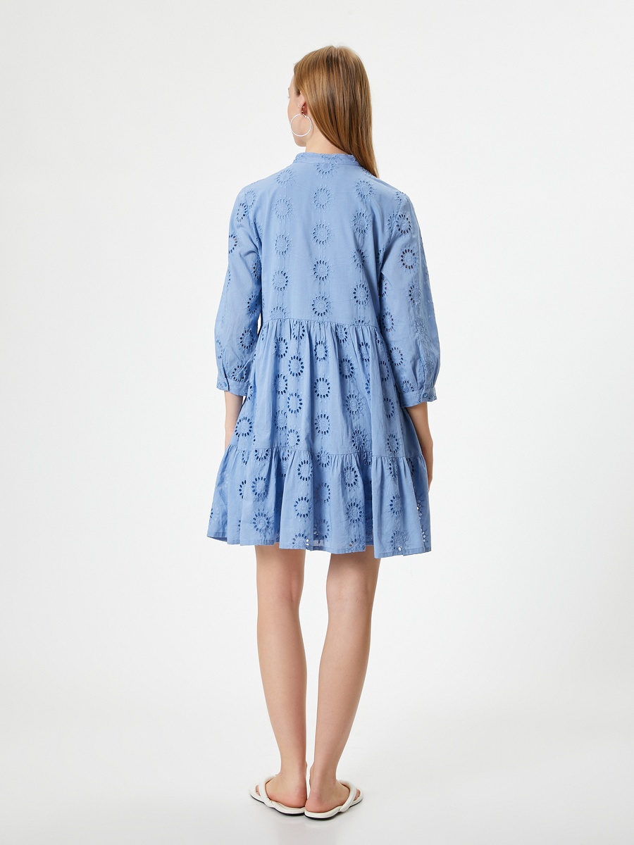 Schiffli Collared A-Line Mini Dress