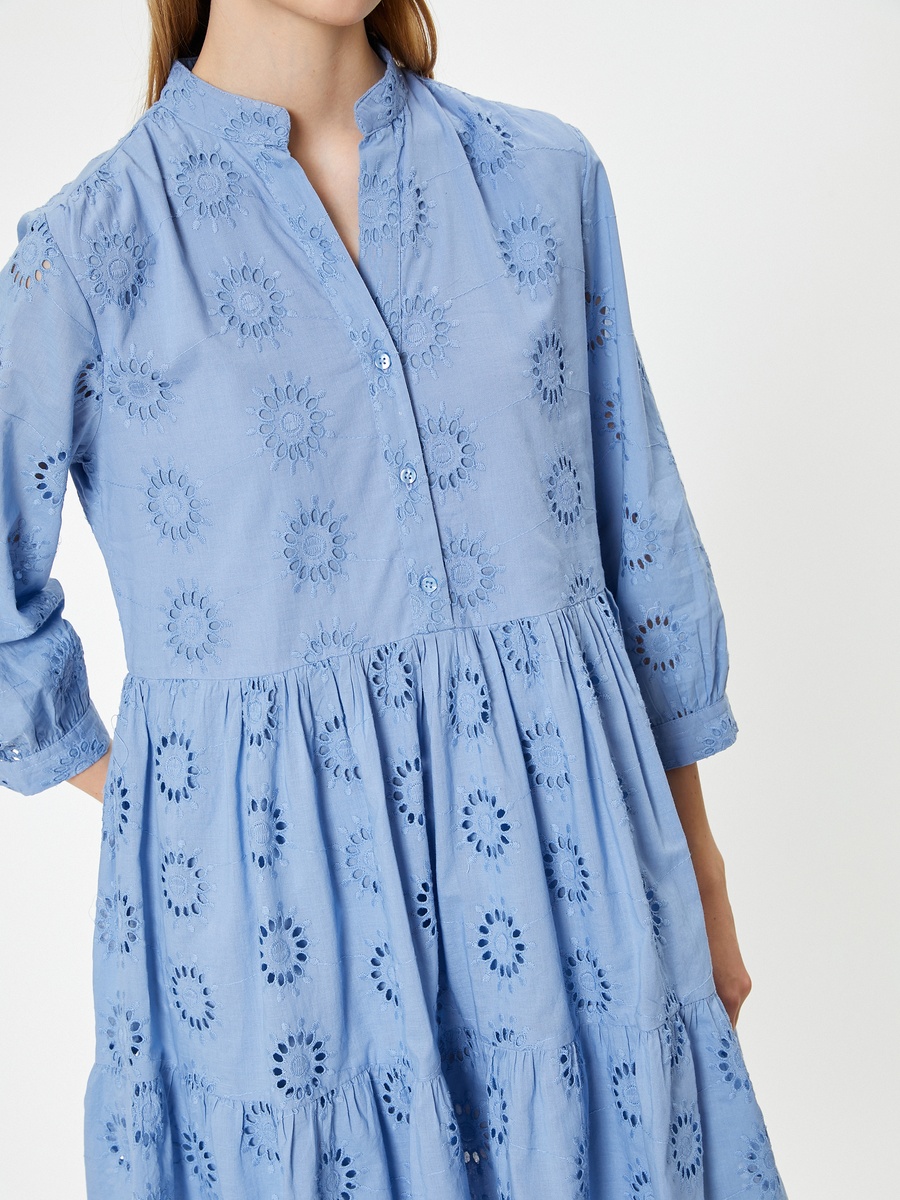 Schiffli Collared A-Line Mini Dress