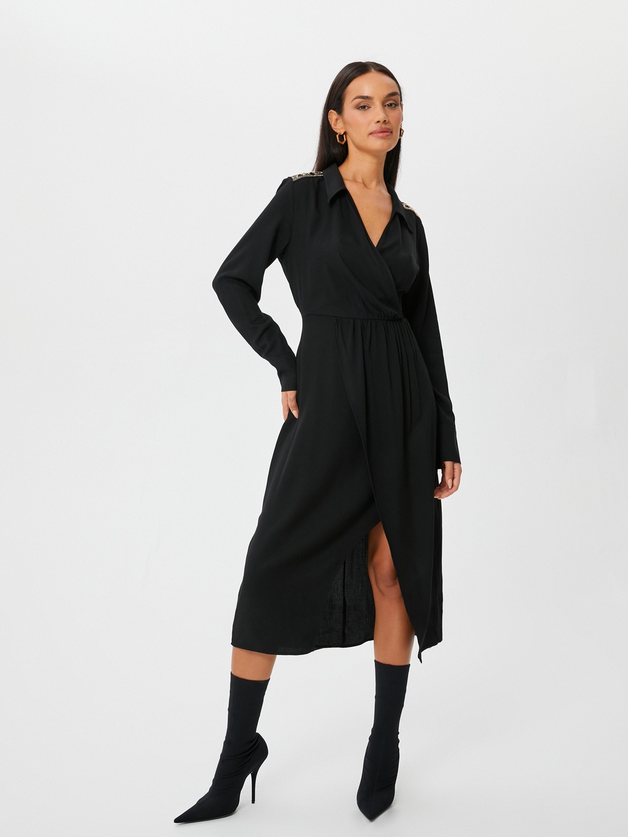 Embroidered Long Sleeve Midi A-Line Dress