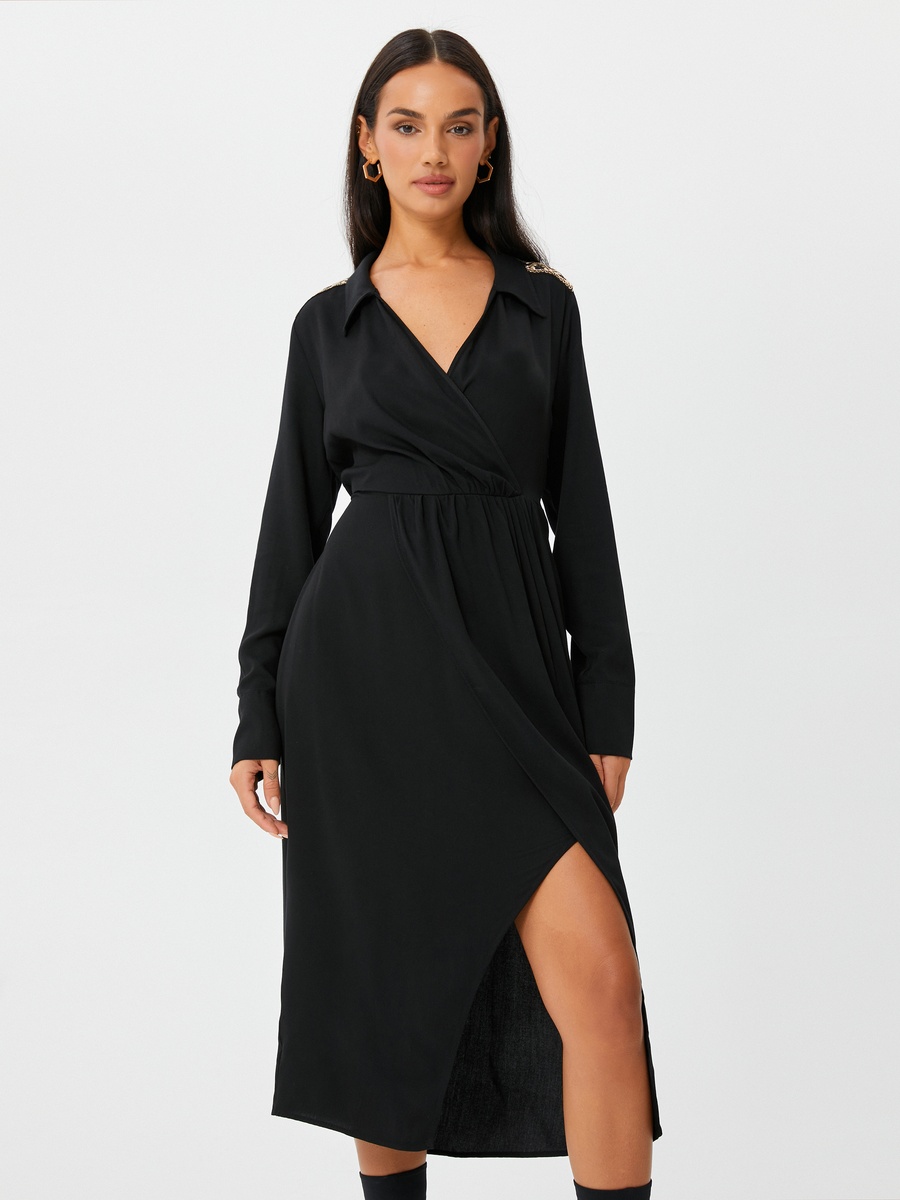 Embroidered Long Sleeve Midi A-Line Dress
