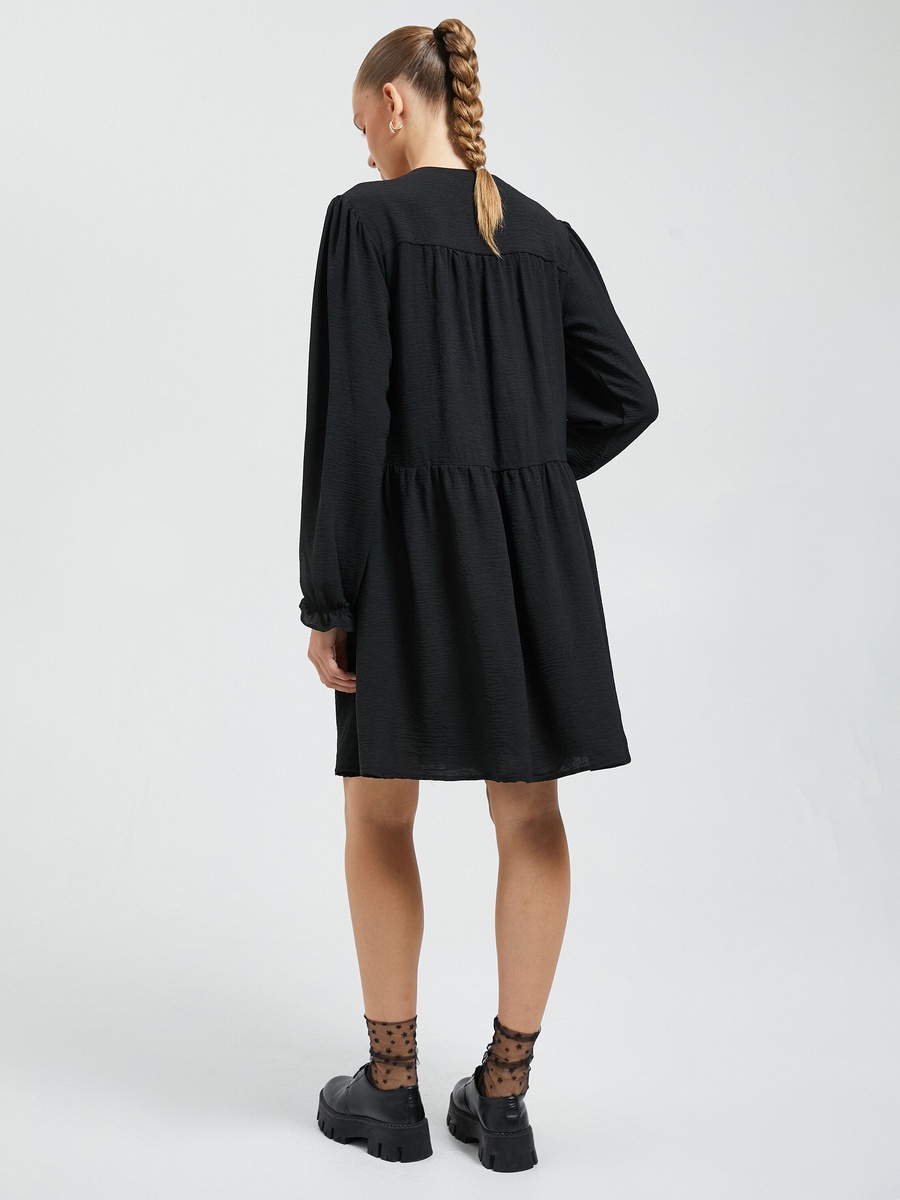 Ruffled A-Line Dress with Button Detail