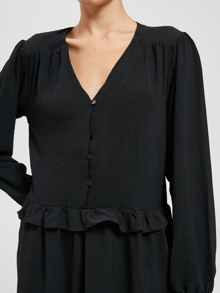 Ruffled A-Line Dress with Button Detail
