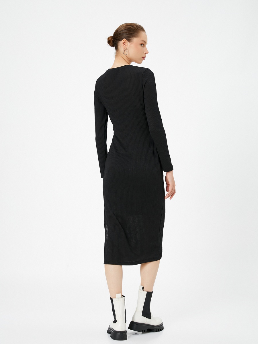 Solid Long Sleeve Sheath Dress with Slit Detail