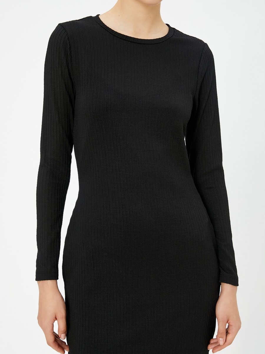 Solid Long Sleeve Sheath Dress with Slit Detail