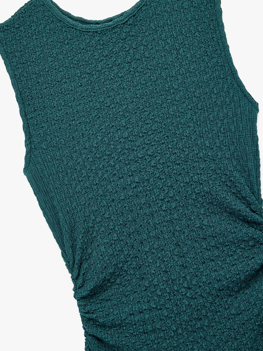 Textured Sleeveless Midi Sheath Dress with Side Ruching