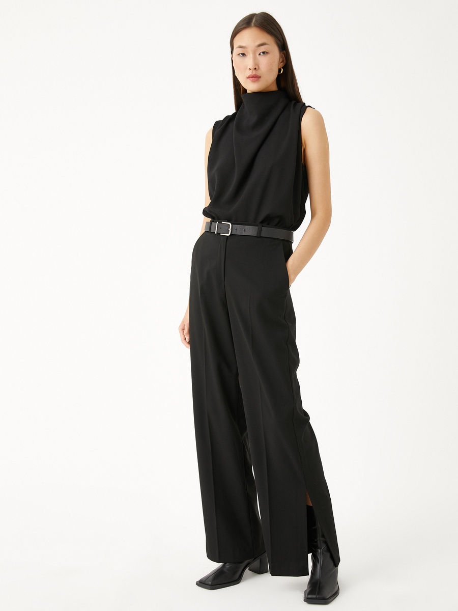 Sleeveless Draped Blouse with High Neck