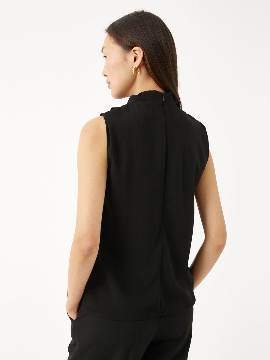 Sleeveless Draped Blouse with High Neck