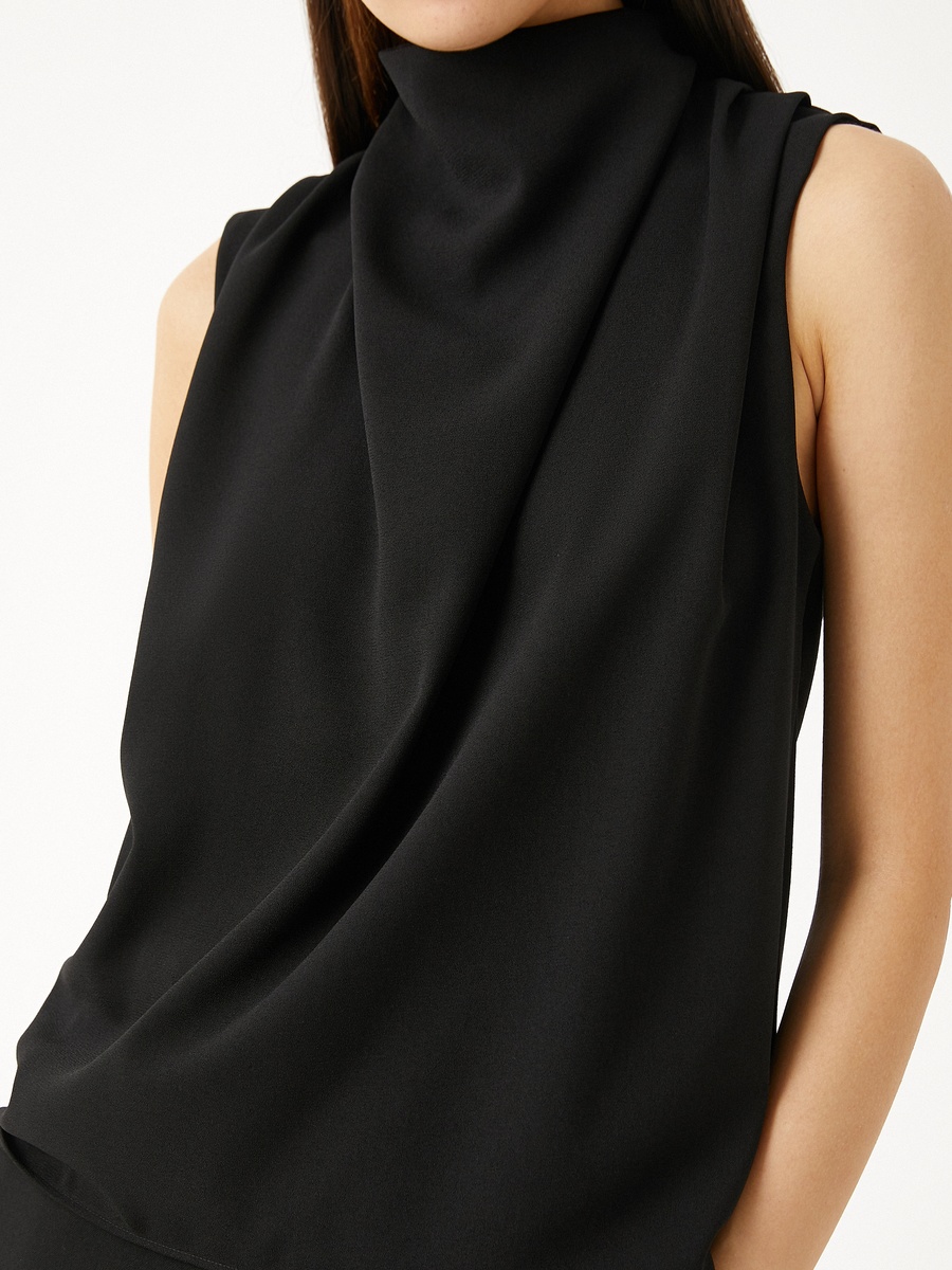 Sleeveless Draped Blouse with High Neck