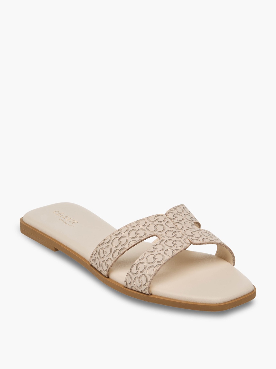 Women Monogram Print Flat Sandals
