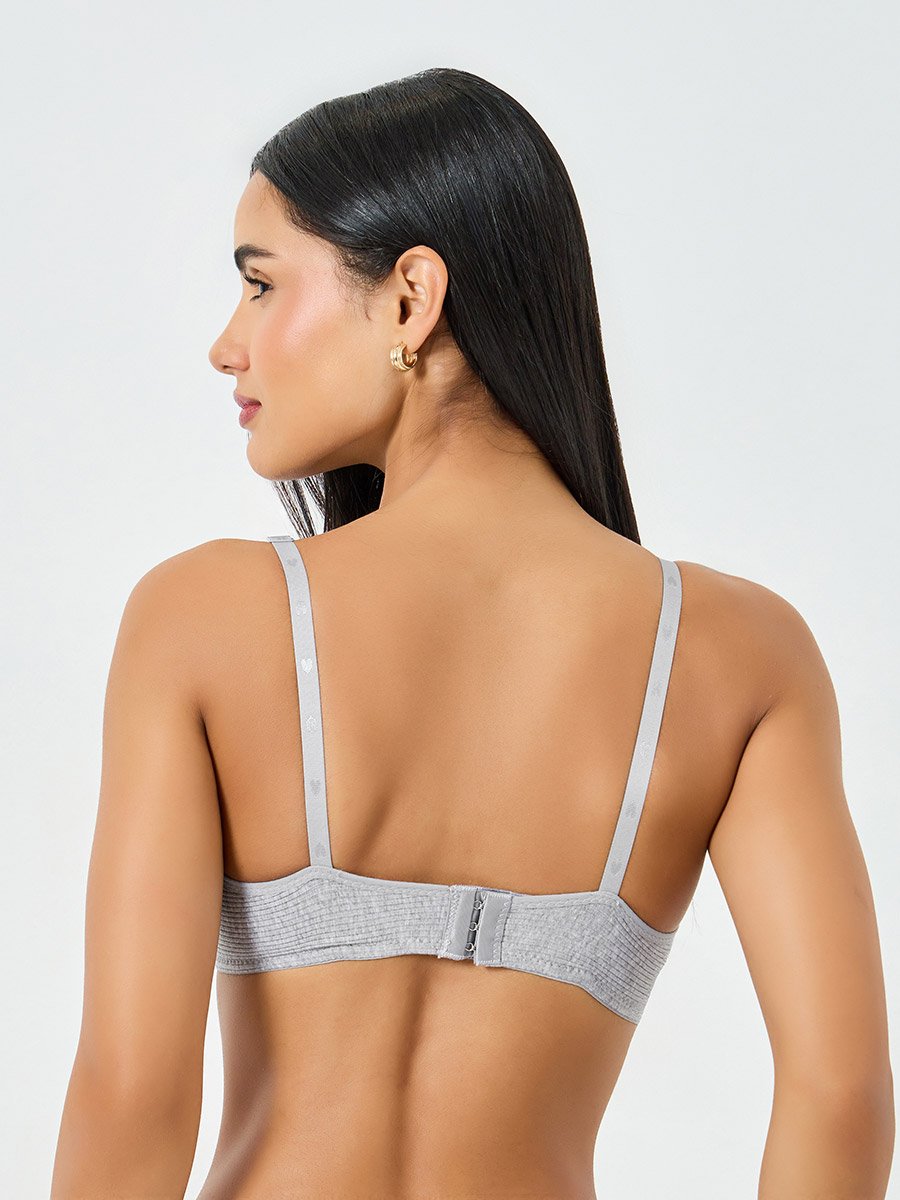 Grey Ribbed Padded Non Wired Bra