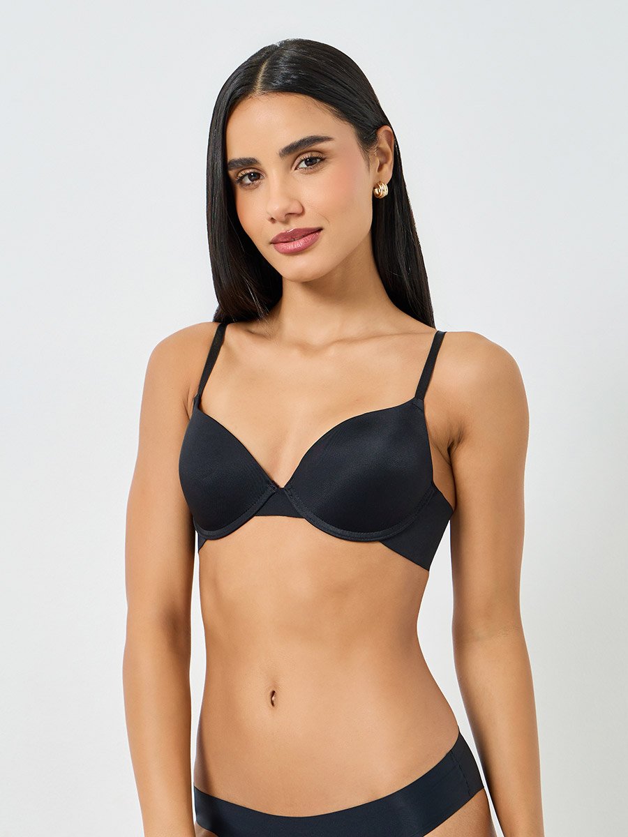 Black Solid Padded Wired Bra