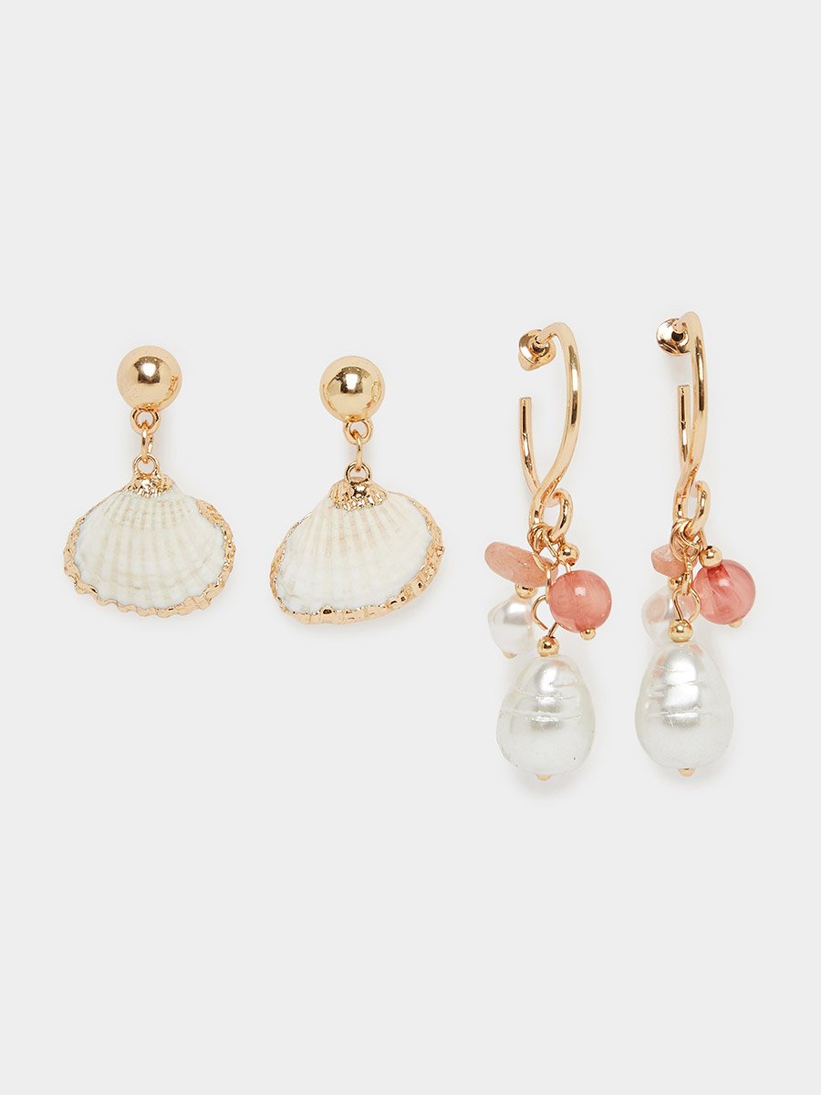 Set of 2 - Shell Drop Earrings